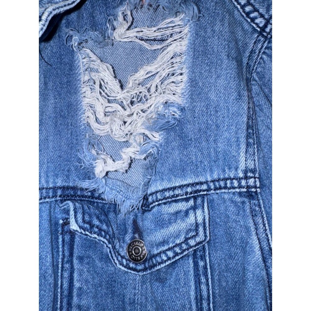 Distressed Cello Denim Jacket Vintage Blue Frayed Edges Size 3X - Picture 6 of 9